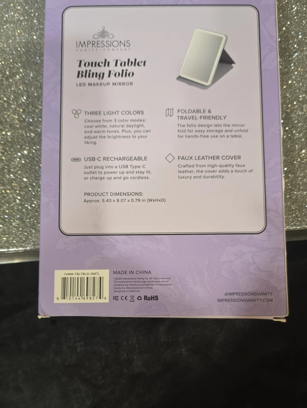 Impressions Touch Pad Bling Folio LED Makeup Mirror- Gunmetal